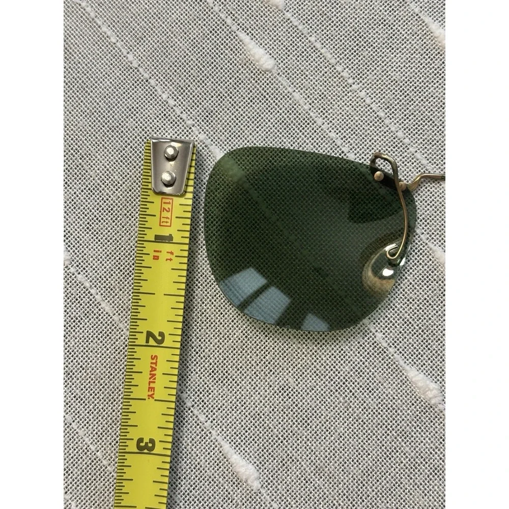 Vintage Cool Polaroid Gold Tone Metal Rimless Clip-On Sunglasses w/Green Lenses